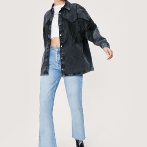 Nasty Gal Charcoal Fringe Denim Jacket